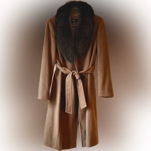 Ellen Tracy Fox Fur Collar Maxi Coat